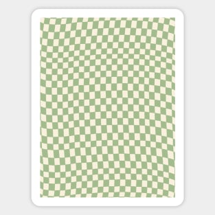 Green and Cream Distorted Warped Checkerboard Pattern III Magnet